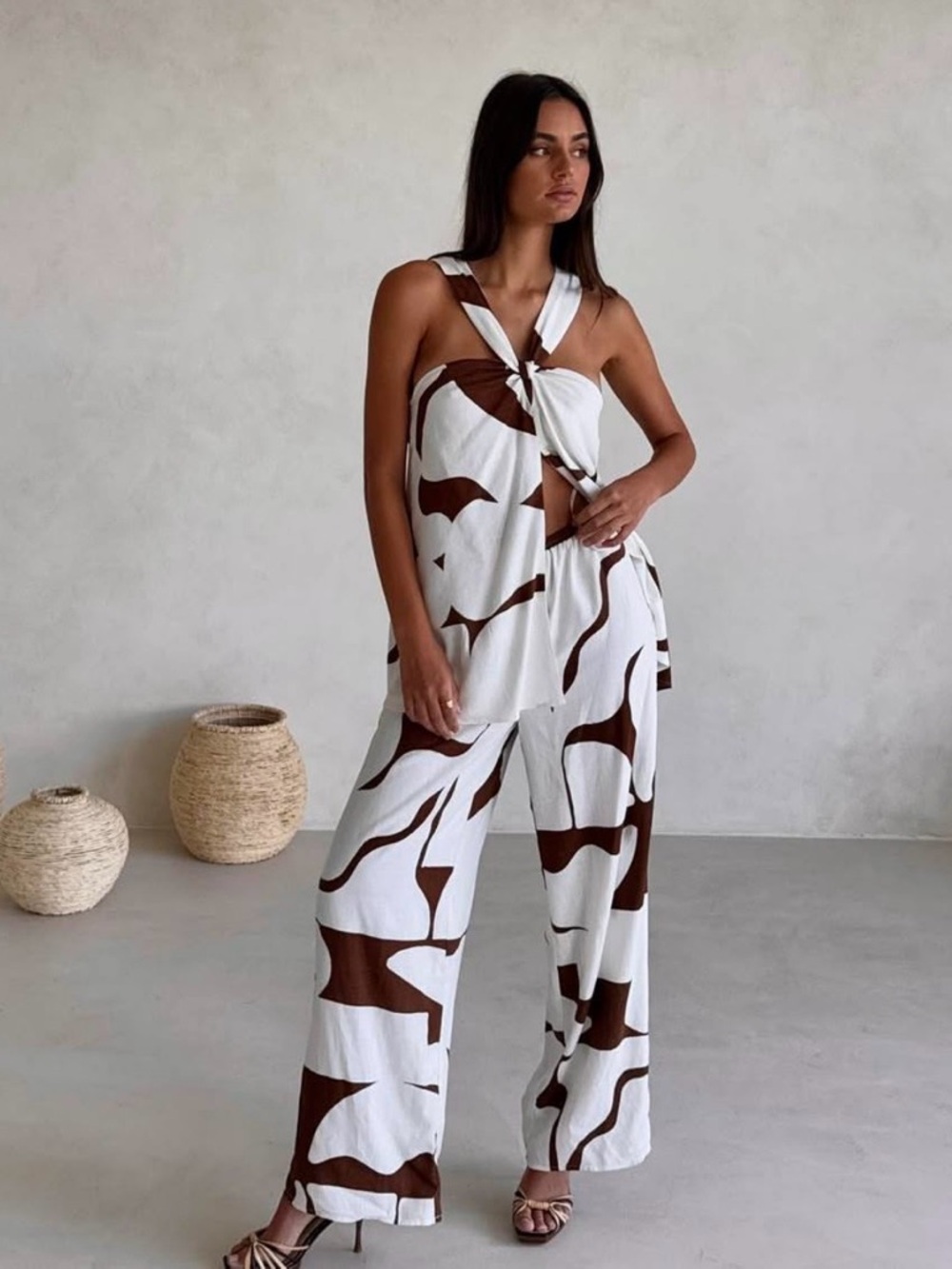 Sabo Ellira Jumpsuit Sunroom Chocolate Linen Blend Wide Leg Cutout XS New NWT